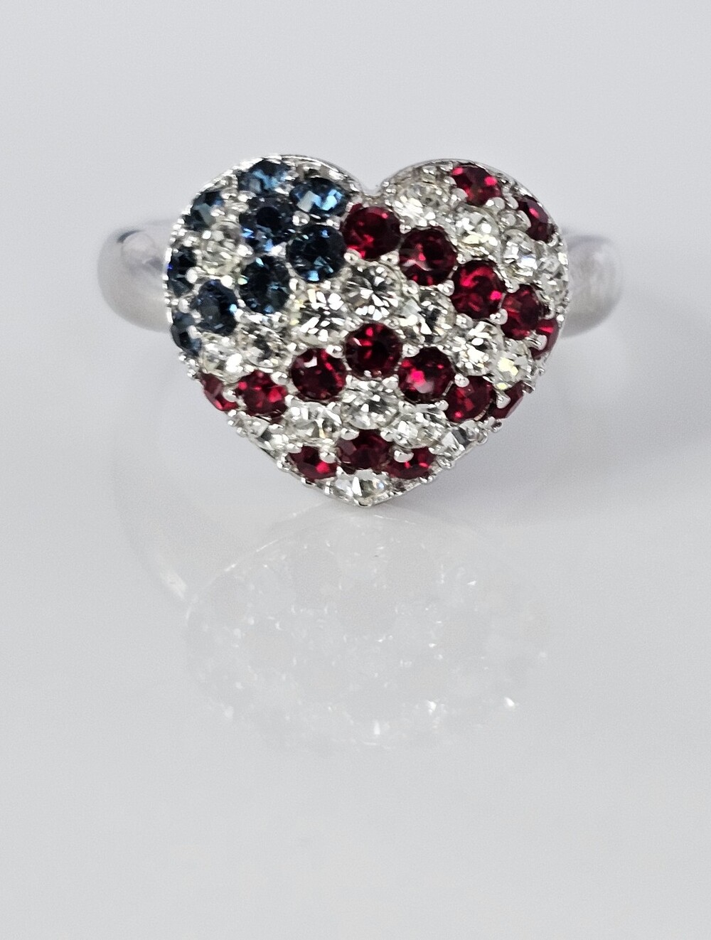 Victoria Wieck Heart Shaped USA Flag Ring Sterling Silver Size 8